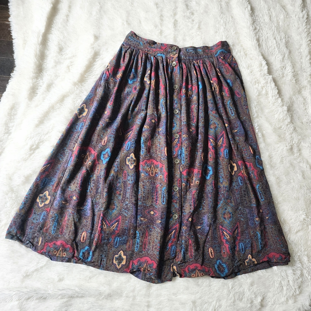 giorgio sant angelo designer vintage buttons colorful patterned maxi skirt 14